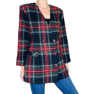 Vintage Joinus Red & Navy Plaid Long Clueless Movie Blazer